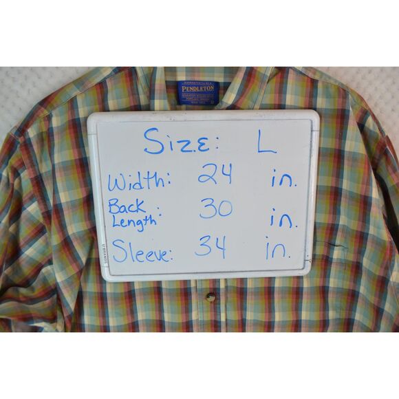 Pendleton Men's Large Green Plaid Long Sleeve Lightweight Button Down Shirt - Picture 12 of 12